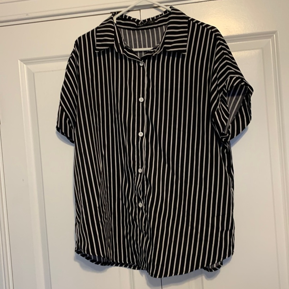 Black and White Striped Button Up